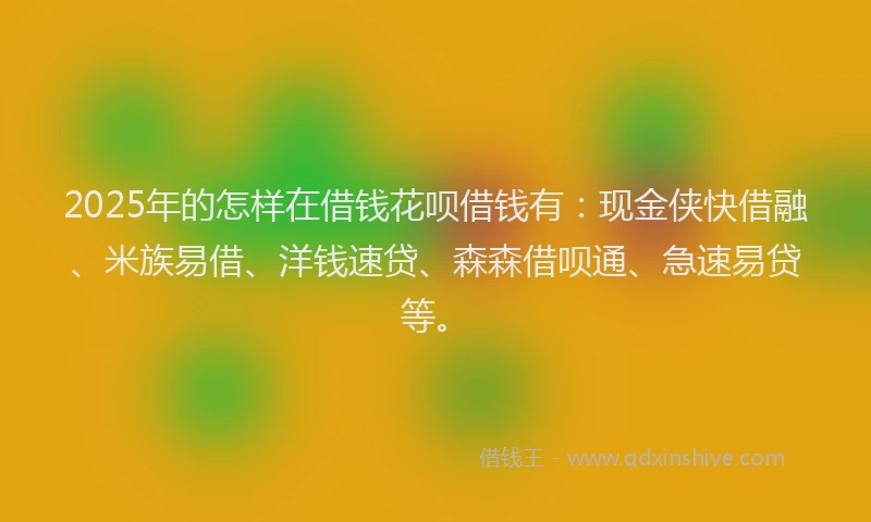2025年的怎样在借钱花呗借钱有：现金侠快借融、米族易借、洋钱速贷、森森借呗通、急速易贷等。