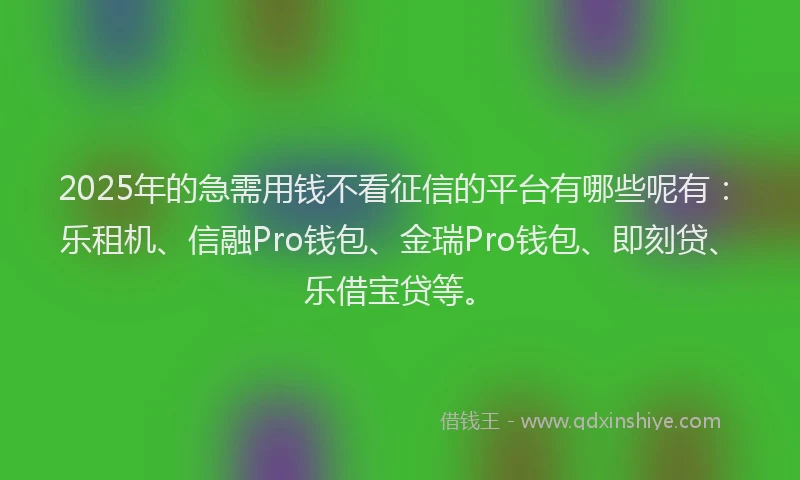 2025年的急需用钱不看征信的平台有哪些呢有：乐租机、信融Pro钱包、金瑞Pro钱包、即刻贷、乐借宝贷等。