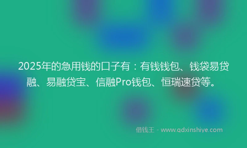 2025年的急用钱的口子有：有钱钱包、钱袋易贷融、易融贷宝、信融Pro钱包、恒瑞速贷等。