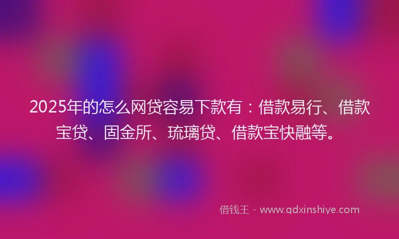 2025年的怎么网贷容易下款有：借款易行、借款宝贷、固金所、琉璃贷、借款宝快融等。