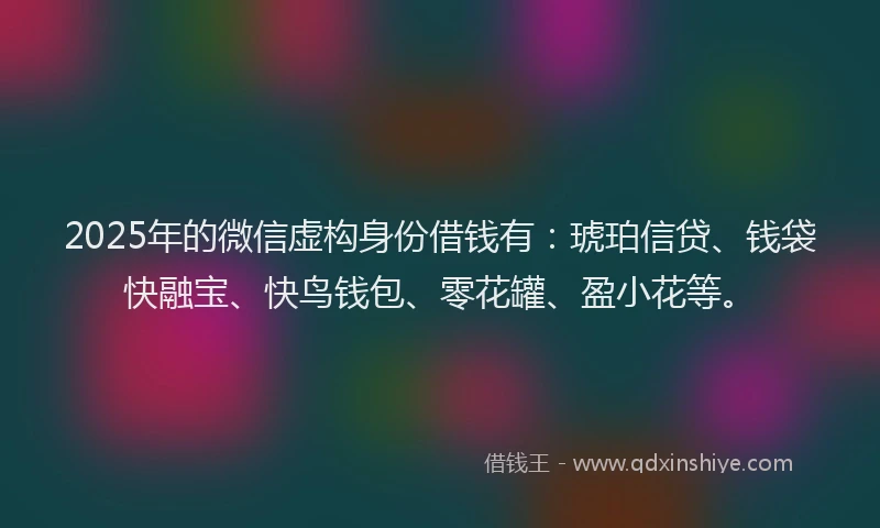 2025年的微信虚构身份借钱有：琥珀信贷、钱袋快融宝、快鸟钱包、零花罐、盈小花等。