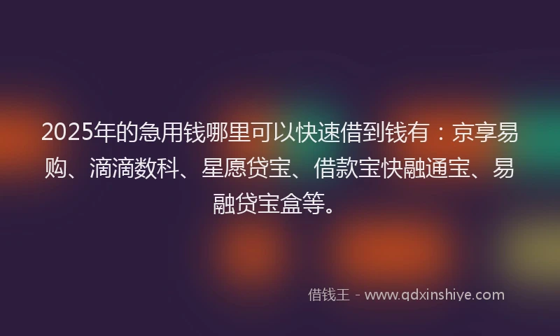 2025年的急用钱哪里可以快速借到钱有：京享易购、滴滴数科、星愿贷宝、借款宝快融通宝、易融贷宝盒等。