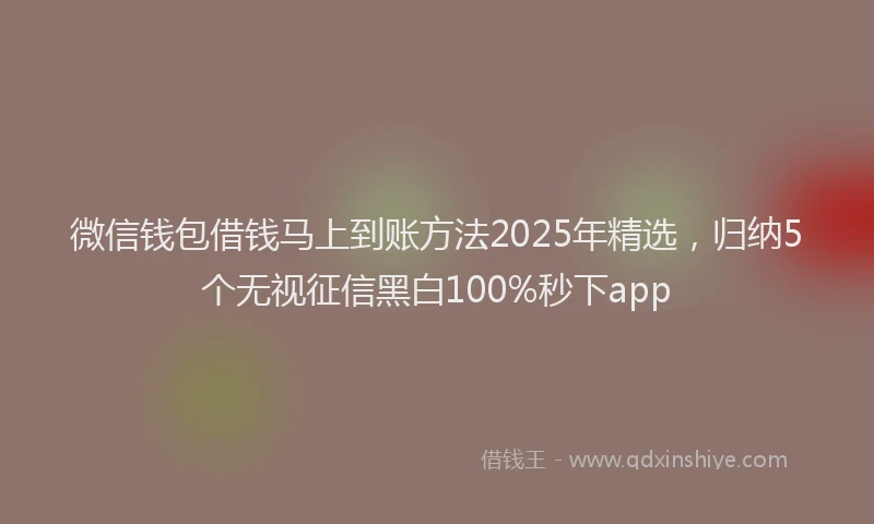 微信钱包借钱马上到账方法2025年精选，归纳5个无视征信黑白100%秒下app