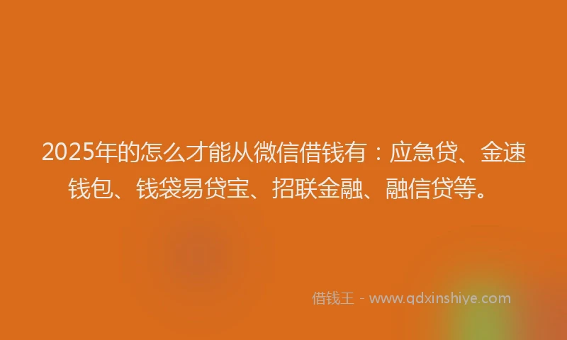 2025年的怎么才能从微信借钱有：应急贷、金速钱包、钱袋易贷宝、招联金融、融信贷等。