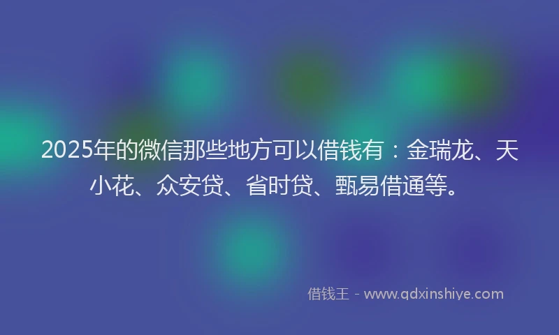2025年的微信那些地方可以借钱有：金瑞龙、天小花、众安贷、省时贷、甄易借通等。