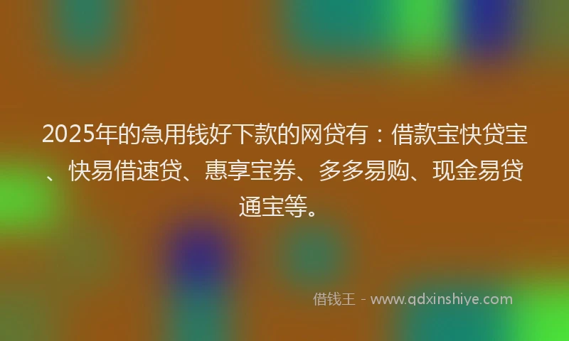 2025年的急用钱好下款的网贷有：借款宝快贷宝、快易借速贷、惠享宝券、多多易购、现金易贷通宝等。