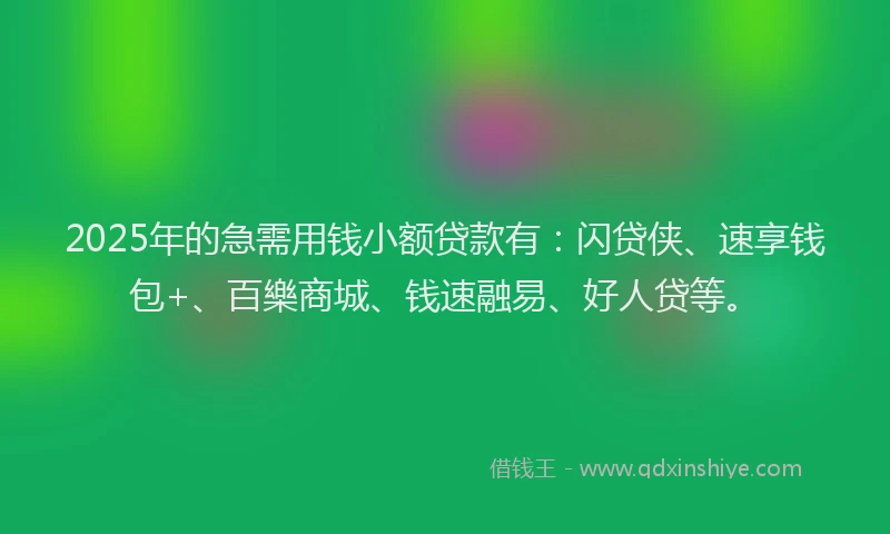 2025年的急需用钱小额贷款有：闪贷侠、速享钱包+、百樂商城、钱速融易、好人贷等。
