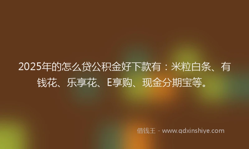 2025年的怎么贷公积金好下款有：米粒白条、有钱花、乐享花、E享购、现金分期宝等。
