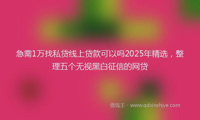 急需1万找私贷线上贷款可以吗2025年精选，整理五个无视黑白征信的网贷