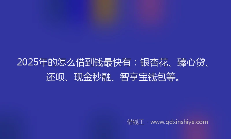 2025年的怎么借到钱最快有：银杏花、臻心贷、还呗、现金秒融、智享宝钱包等。