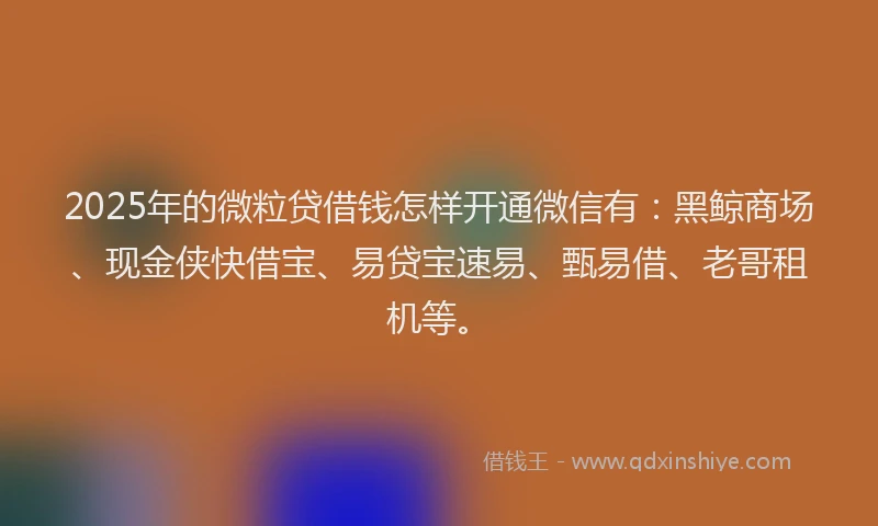 2025年的微粒贷借钱怎样开通微信有：黑鲸商场、现金侠快借宝、易贷宝速易、甄易借、老哥租机等。