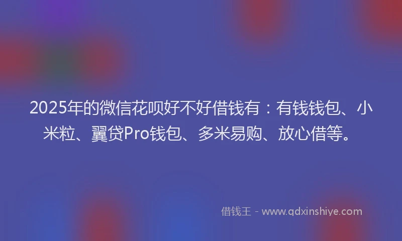 2025年的微信花呗好不好借钱有：有钱钱包、小米粒、翼贷Pro钱包、多米易购、放心借等。