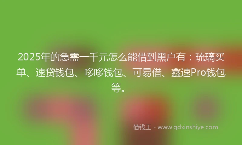 2025年的急需一千元怎么能借到黑户有：琉璃买单、速贷钱包、哆哆钱包、可易借、鑫速Pro钱包等。