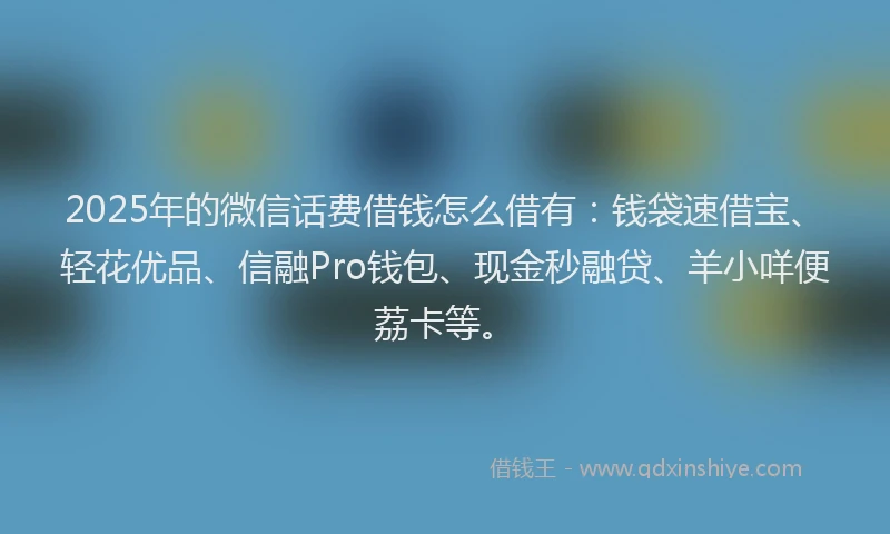 2025年的微信话费借钱怎么借有：钱袋速借宝、轻花优品、信融Pro钱包、现金秒融贷、羊小咩便荔卡等。