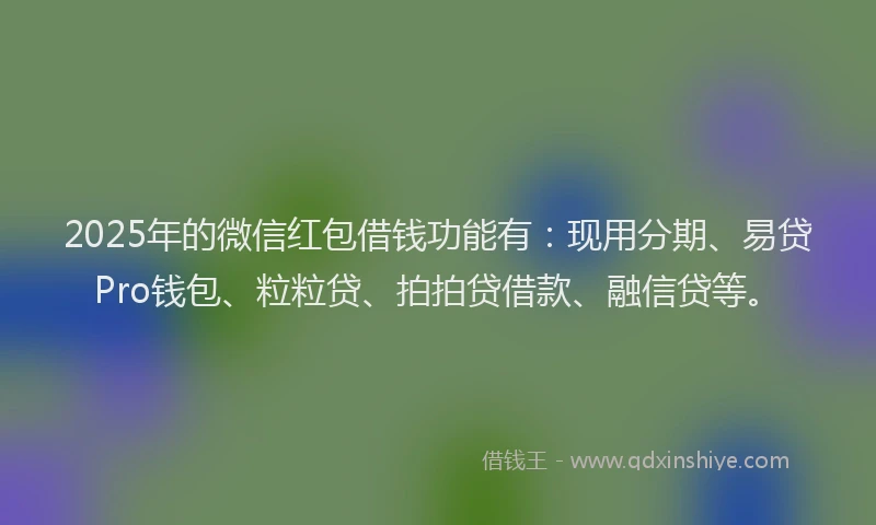 2025年的微信红包借钱功能有：现用分期、易贷Pro钱包、粒粒贷、拍拍贷借款、融信贷等。