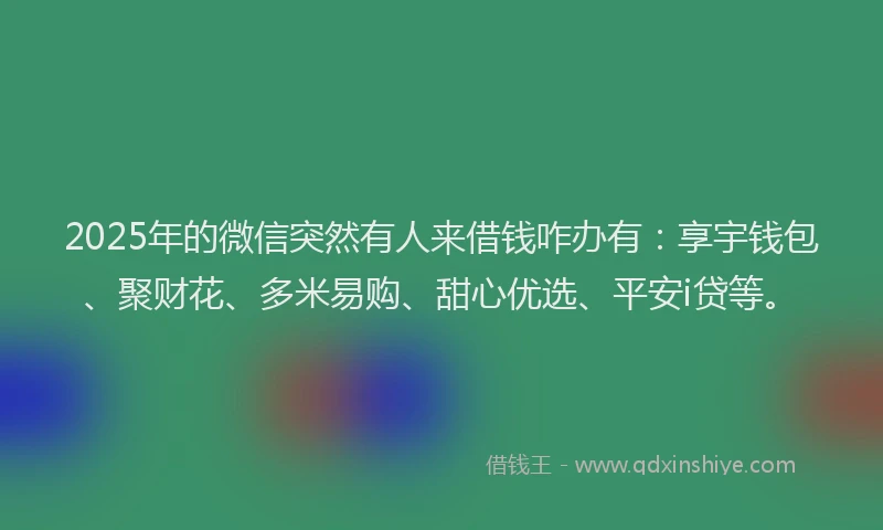 2025年的微信突然有人来借钱咋办有：享宇钱包、聚财花、多米易购、甜心优选、平安i贷等。