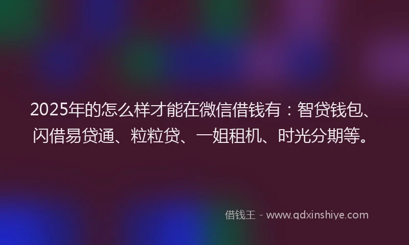 2025年的怎么样才能在微信借钱有：智贷钱包、闪借易贷通、粒粒贷、一姐租机、时光分期等。