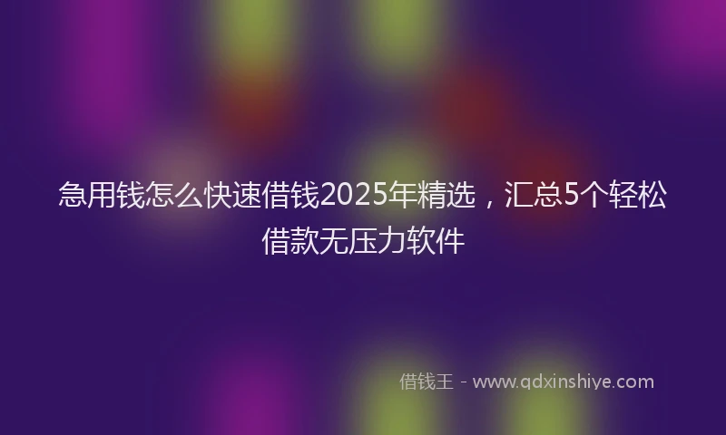 急用钱怎么快速借钱2025年精选，汇总5个轻松借款无压力软件