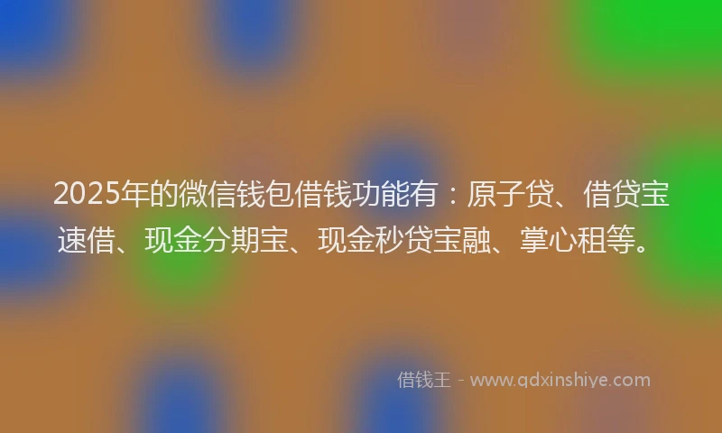 2025年的微信钱包借钱功能有：原子贷、借贷宝速借、现金分期宝、现金秒贷宝融、掌心租等。