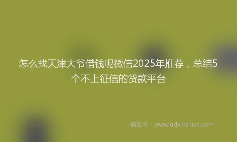 怎么找天津大爷借钱呢微信2025年推荐，总结5个不上征信的贷款平台