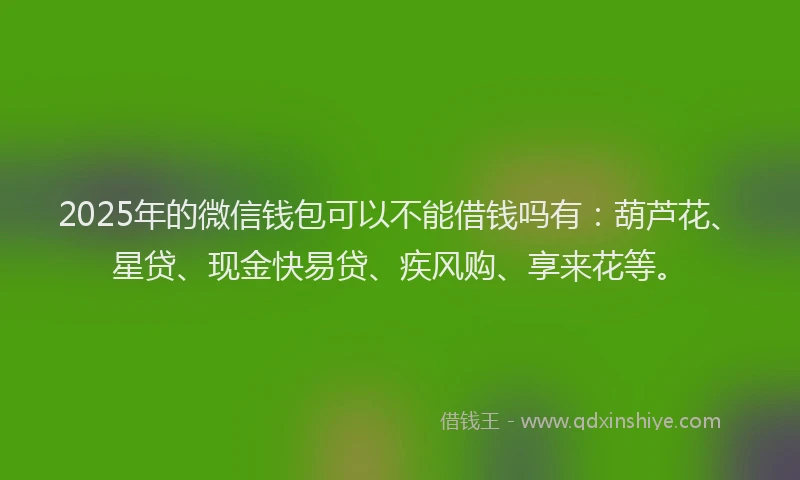 2025年的微信钱包可以不能借钱吗有：葫芦花、星贷、现金快易贷、疾风购、享来花等。