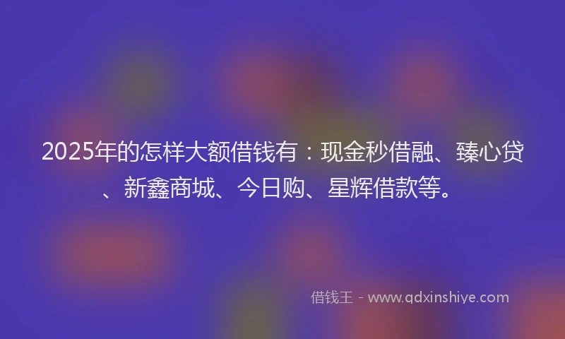 2025年的怎样大额借钱有：现金秒借融、臻心贷、新鑫商城、今日购、星辉借款等。