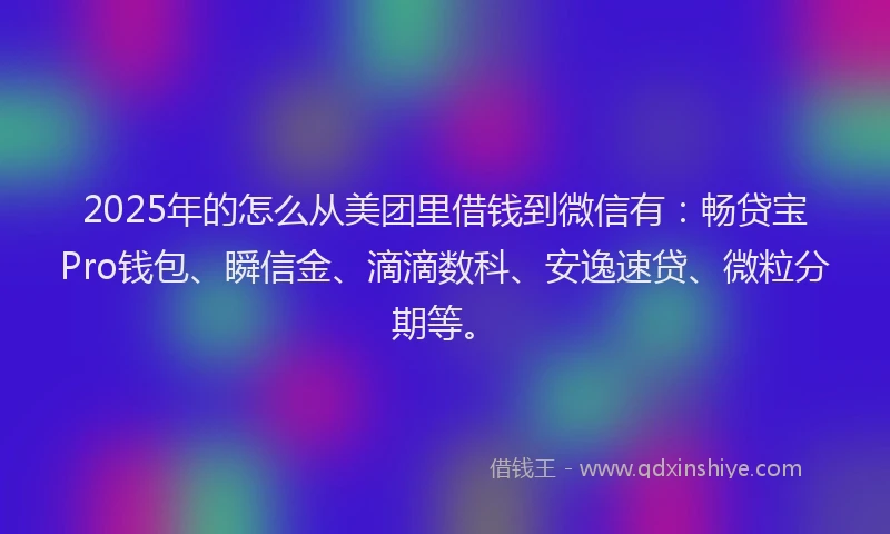 2025年的怎么从美团里借钱到微信有：畅贷宝Pro钱包、瞬信金、滴滴数科、安逸速贷、微粒分期等。
