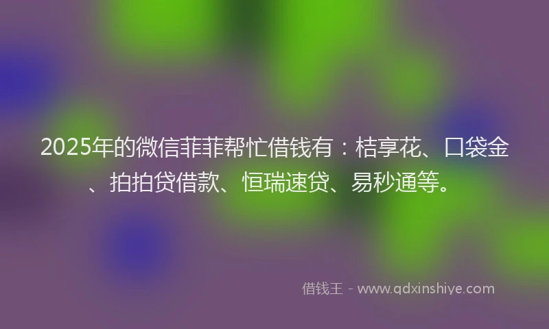 2025年的微信菲菲帮忙借钱有：桔享花、口袋金、拍拍贷借款、恒瑞速贷、易秒通等。