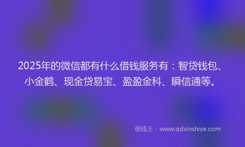 2025年的微信都有什么借钱服务有：智贷钱包、小金鹤、现金贷易宝、盈盈金科、瞬信通等。