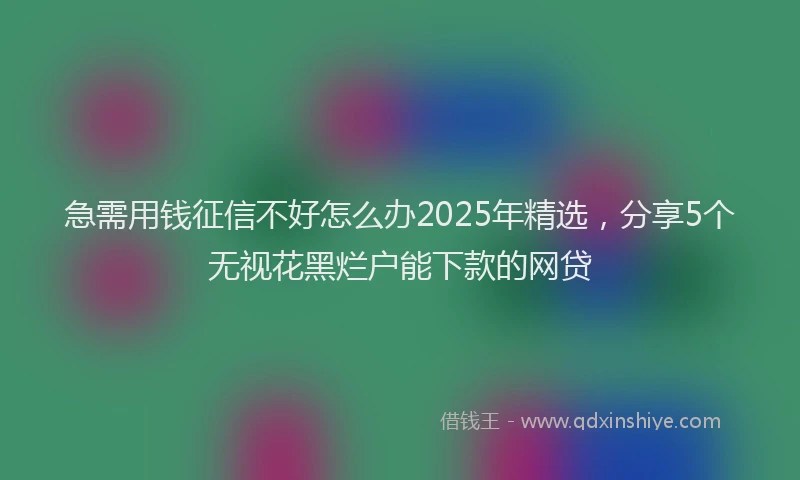 急需用钱征信不好怎么办2025年精选，分享5个无视花黑烂户能下款的网贷