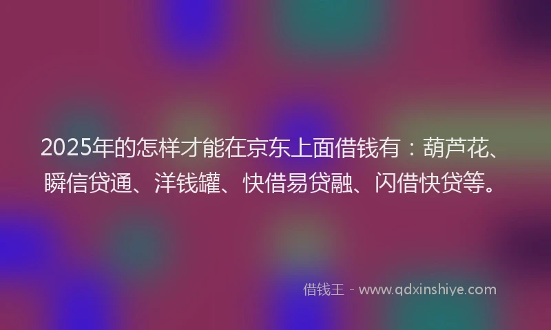 2025年的怎样才能在京东上面借钱有：葫芦花、瞬信贷通、洋钱罐、快借易贷融、闪借快贷等。