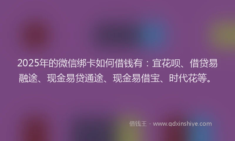 2025年的微信绑卡如何借钱有：宜花呗、借贷易融途、现金易贷通途、现金易借宝、时代花等。