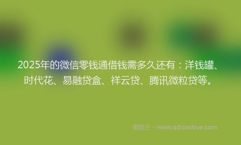 2025年的微信零钱通借钱需多久还有：洋钱罐、时代花、易融贷盒、祥云贷、腾讯微粒贷等。