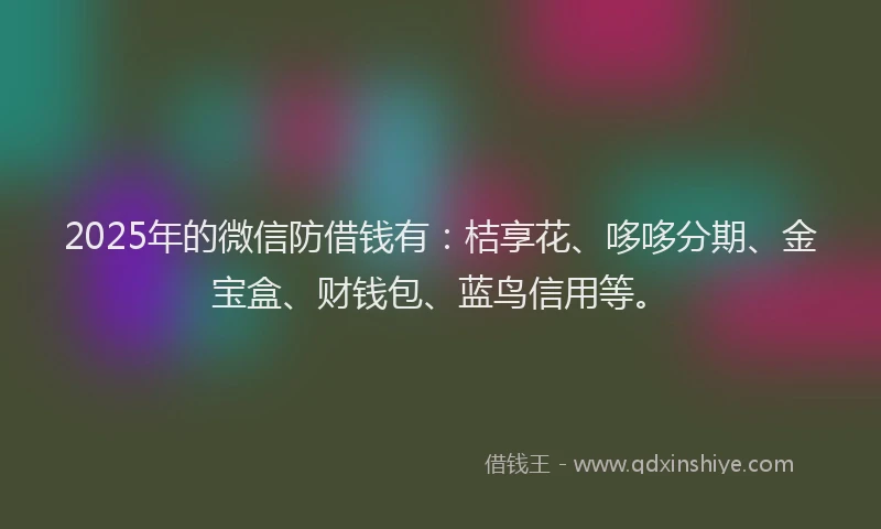 2025年的微信防借钱有：桔享花、哆哆分期、金宝盒、财钱包、蓝鸟信用等。