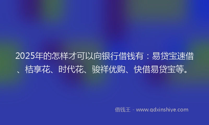 2025年的怎样才可以向银行借钱有：易贷宝速借、桔享花、时代花、骏祥优购、快借易贷宝等。
