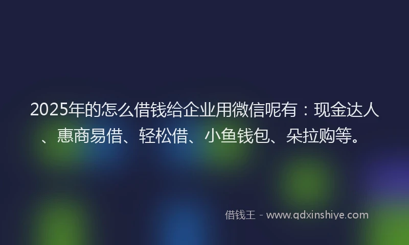 2025年的怎么借钱给企业用微信呢有：现金达人、惠商易借、轻松借、小鱼钱包、朵拉购等。