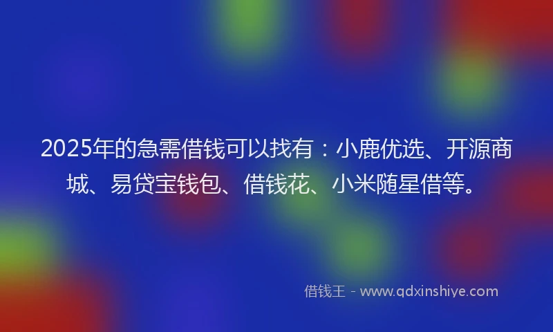 2025年的急需借钱可以找有：小鹿优选、开源商城、易贷宝钱包、借钱花、小米随星借等。
