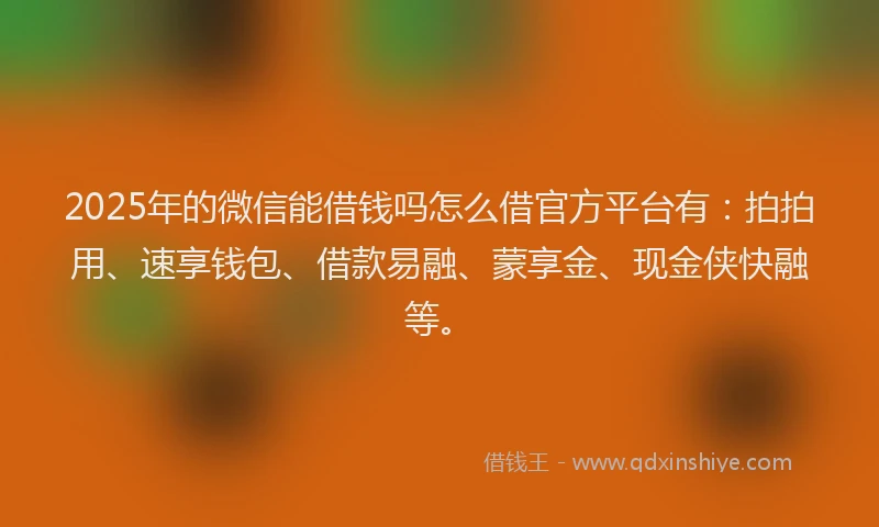 2025年的微信能借钱吗怎么借官方平台有：拍拍用、速享钱包、借款易融、蒙享金、现金侠快融等。