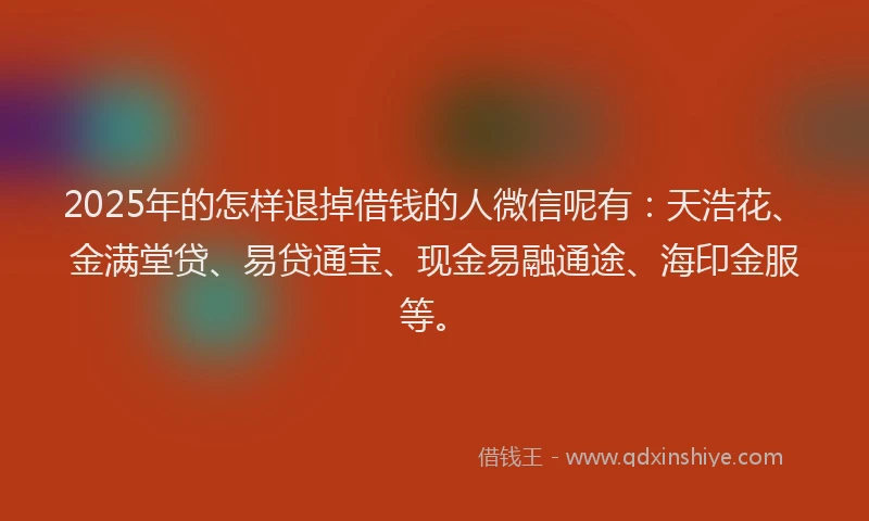 2025年的怎样退掉借钱的人微信呢有：天浩花、金满堂贷、易贷通宝、现金易融通途、海印金服等。