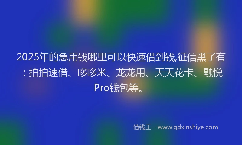 2025年的急用钱哪里可以快速借到钱,征信黑了有：拍拍速借、哆哆米、龙龙用、天天花卡、融悦Pro钱包等。