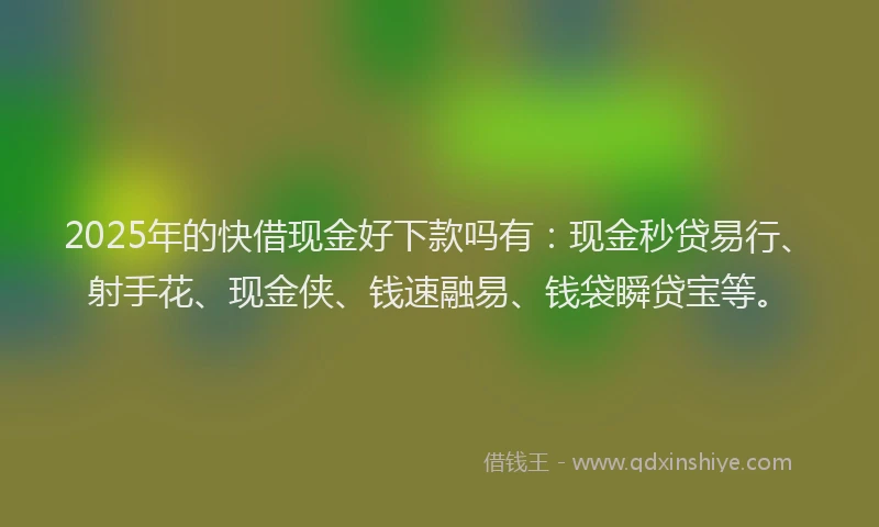 2025年的快借现金好下款吗有：现金秒贷易行、射手花、现金侠、钱速融易、钱袋瞬贷宝等。