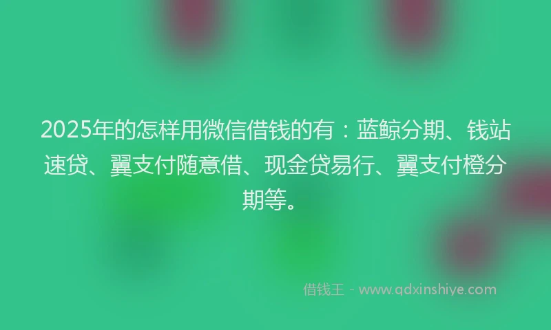 2025年的怎样用微信借钱的有：蓝鲸分期、钱站速贷、翼支付随意借、现金贷易行、翼支付橙分期等。