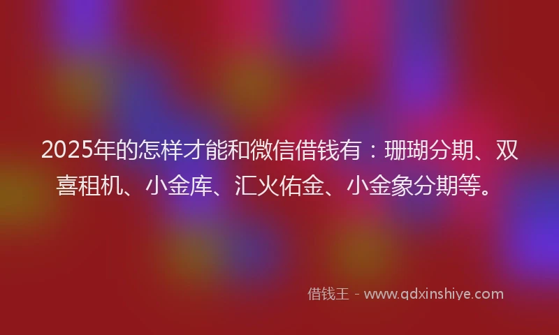 2025年的怎样才能和微信借钱有：珊瑚分期、双喜租机、小金库、汇火佑金、小金象分期等。