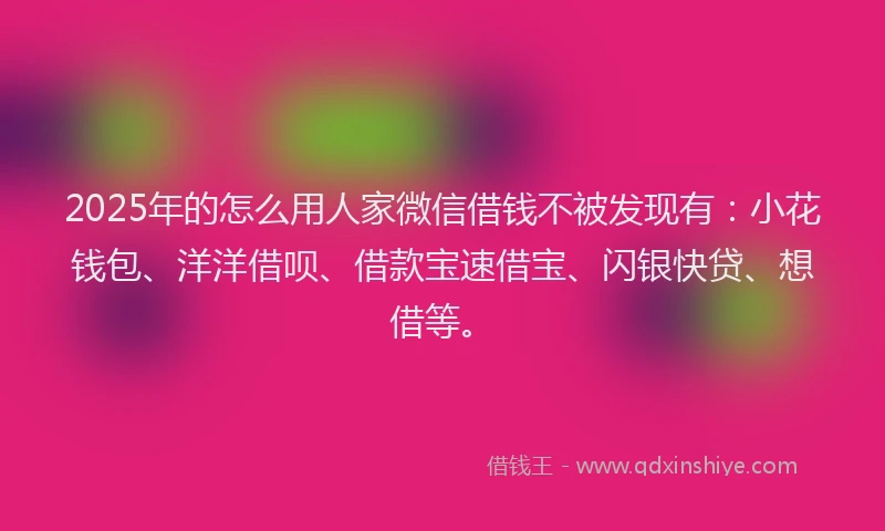 2025年的怎么用人家微信借钱不被发现有：小花钱包、洋洋借呗、借款宝速借宝、闪银快贷、想借等。