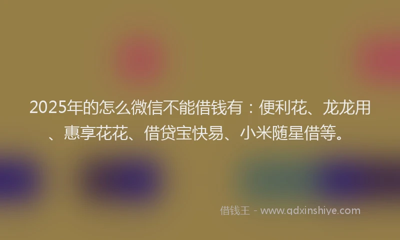 2025年的怎么微信不能借钱有：便利花、龙龙用、惠享花花、借贷宝快易、小米随星借等。