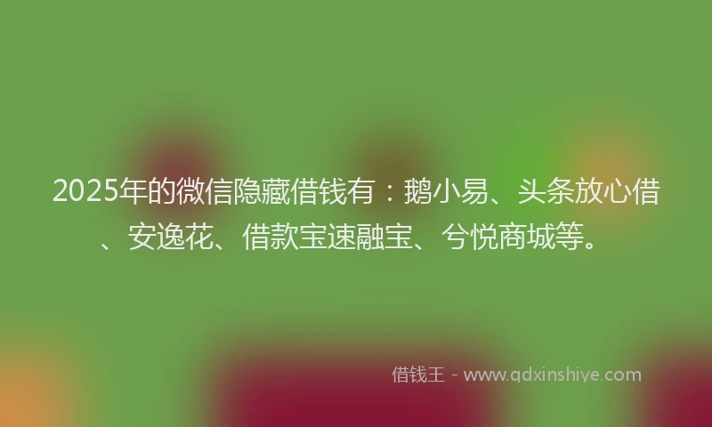 2025年的微信隐藏借钱有：鹅小易、头条放心借、安逸花、借款宝速融宝、兮悦商城等。