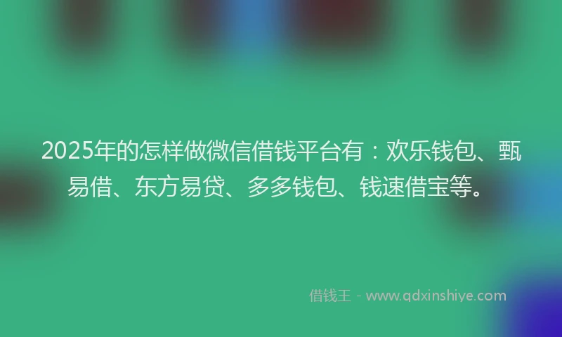 2025年的怎样做微信借钱平台有：欢乐钱包、甄易借、东方易贷、多多钱包、钱速借宝等。