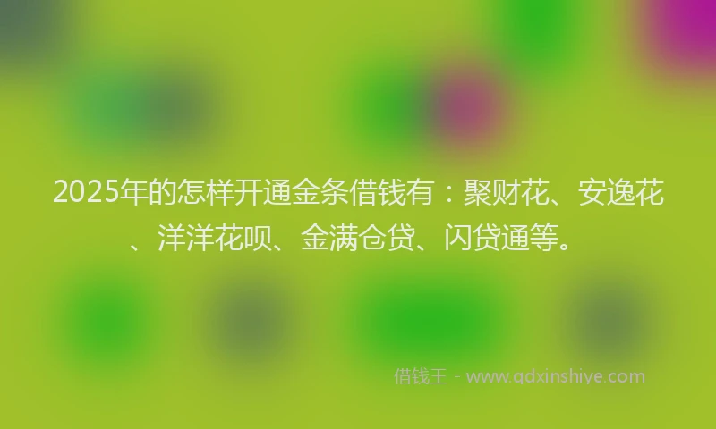 2025年的怎样开通金条借钱有：聚财花、安逸花、洋洋花呗、金满仓贷、闪贷通等。