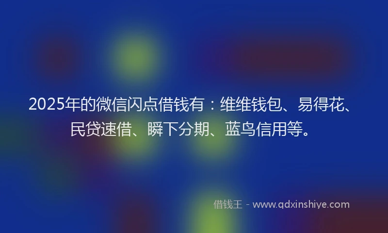 2025年的微信闪点借钱有：维维钱包、易得花、民贷速借、瞬下分期、蓝鸟信用等。