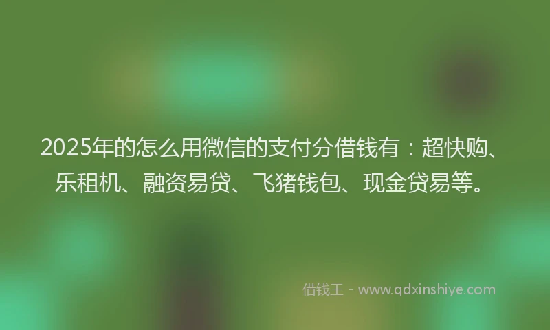 2025年的怎么用微信的支付分借钱有：超快购、乐租机、融资易贷、飞猪钱包、现金贷易等。